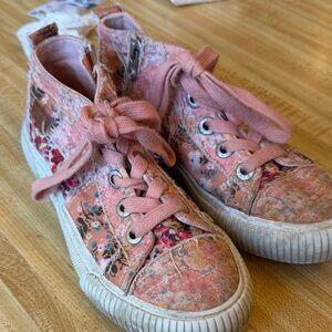 Blowfish Distressed Pink Floral Kids Sneakers